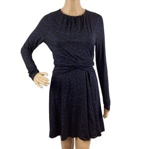 Whistles Dress Size 6 Black Blue Print Long Sleeve